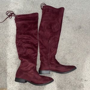 Over The Knee Cranberry Suede Boots